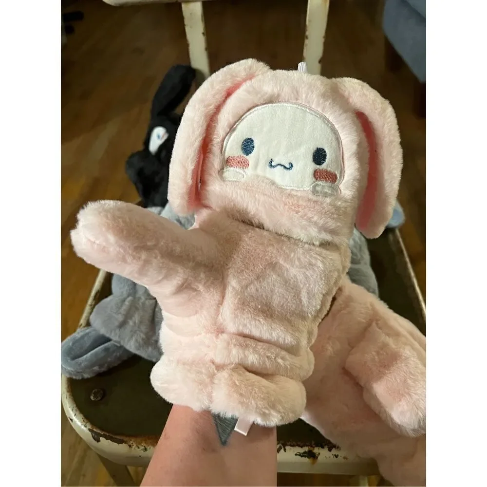 Plush cartoon fingerless mittens